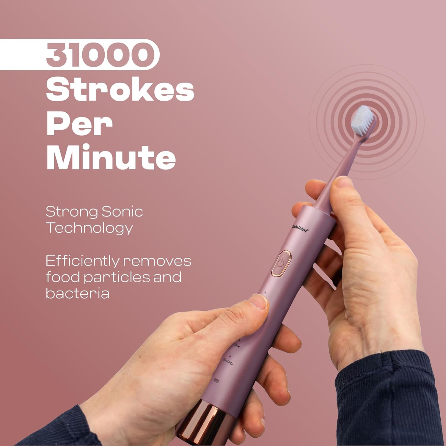 SmiloShine Adult Electric Toothbrush Sonic Power Dupont Bristles With 5 Modes & 1 Extra Bristle Head, 31000 Strokes/Min, Ipx7|Automatic Toothbrush|Electricity Toothbrush (Pink), 1 count