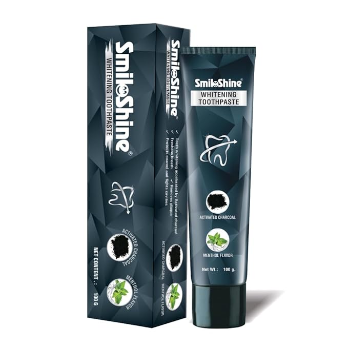 SmiloShine Charcoal Activated Whitening Toothpaste 100g With Menthol Flavor For Fresh Breath, Protect Enamel & Fight Cavities | Teeth Whitening Toothpaste | Charcoal Toothpaste 100gm
