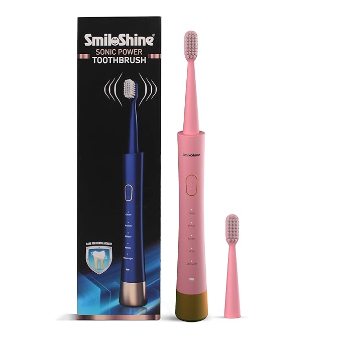 SmiloShine Adult Electric Toothbrush Sonic Power Dupont Bristles With 5 Modes & 1 Extra Bristle Head, 31000 Strokes/Min, Ipx7|Automatic Toothbrush|Electricity Toothbrush (Pink), 1 count