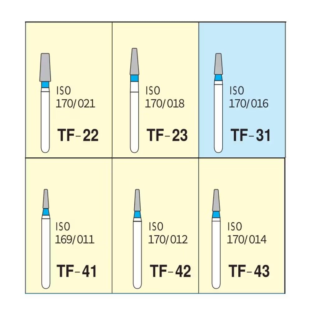 Mani Taper Fissure (TF) Series Regular Shank Diamond Burs